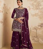 Ethnic Zari Work Purple Colour Sharara Suit For Wedding Season