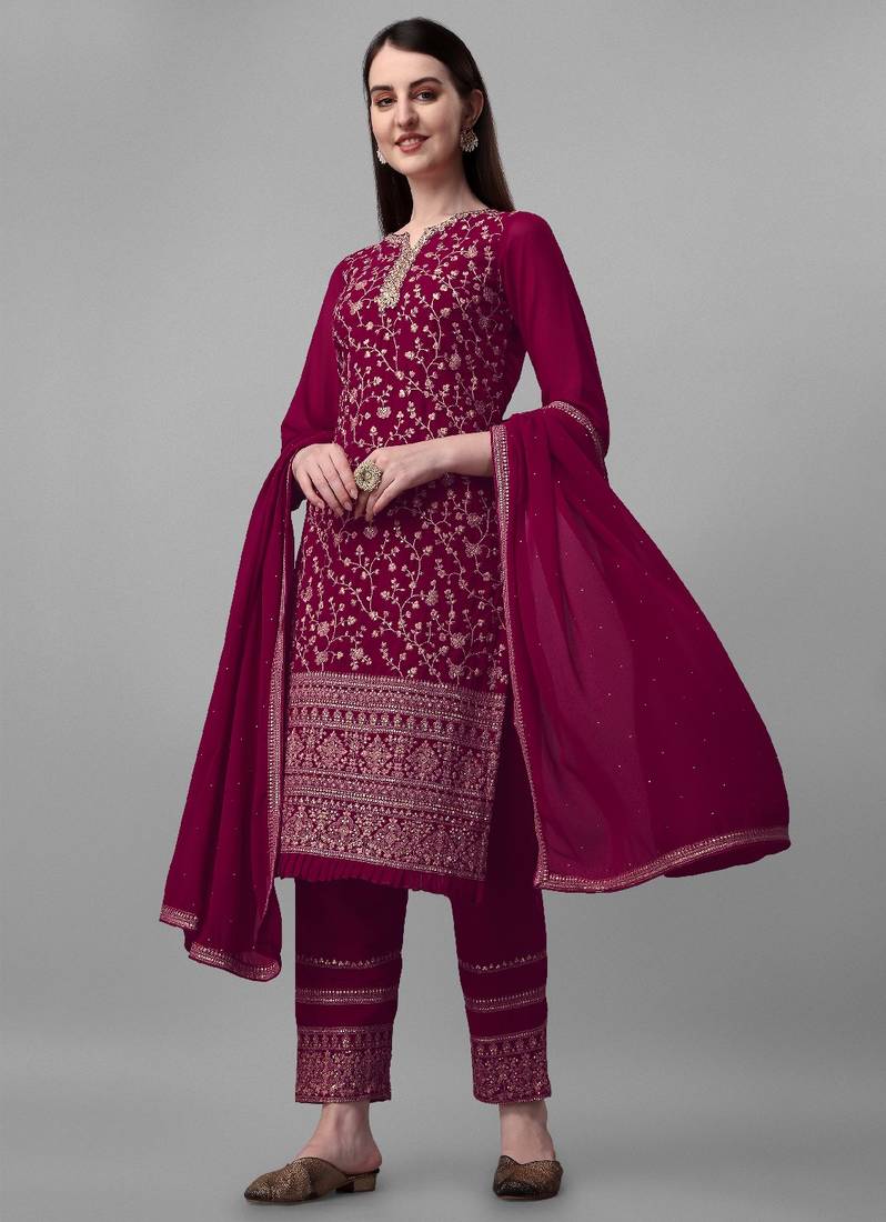 Magenta Colour Wedding Style Designer Embroidery Work Salwaar Kameez
