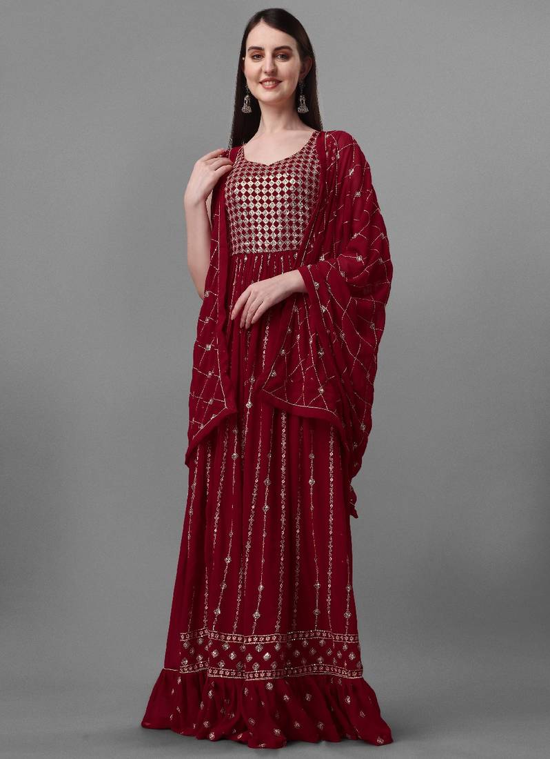 Maroon Colour Wedding Style Designer Embroidery Work Salwaar Kameez