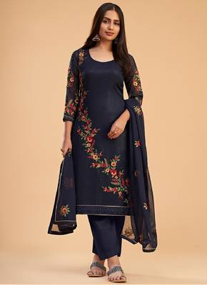 Ethnic And Stylish Blue Colour Resham And Sequins Work Partywear Salwaar Kameez 1