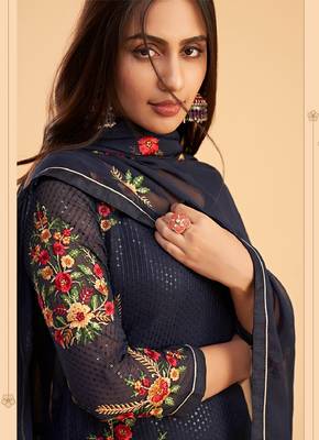 Ethnic And Stylish Blue Colour Resham And Sequins Work Partywear Salwaar Kameez 2
