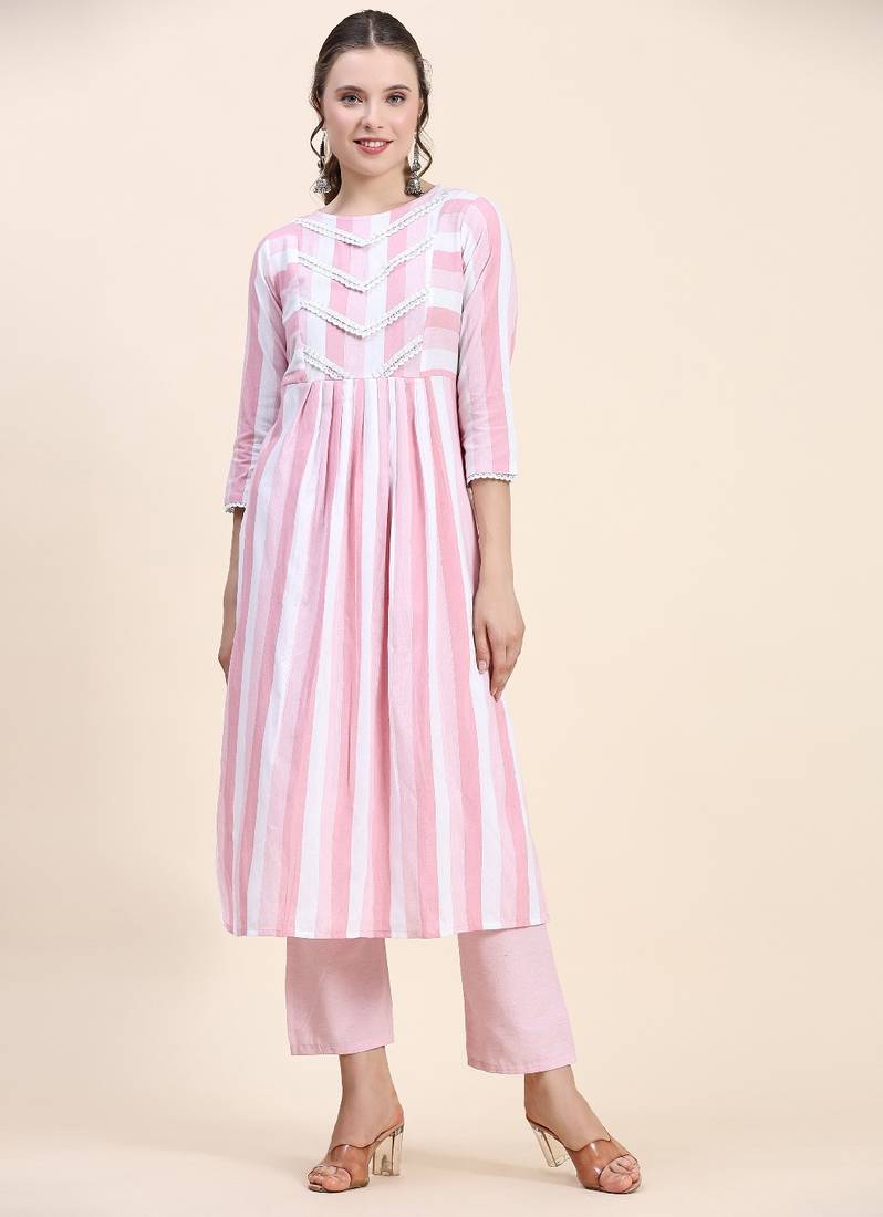 Pink Colour Ethnic Readymade Top Bottom Set For Festive Ethnic Looks