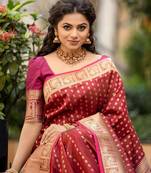 Women's banarasi maroon silk saree with blouse
