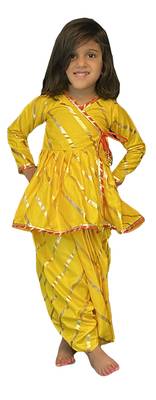 Aglare Krishna. Embroidered Angarkha Top ,kedia dress for Janmashtami and Navratri for Girl.Yellow yellow. 1