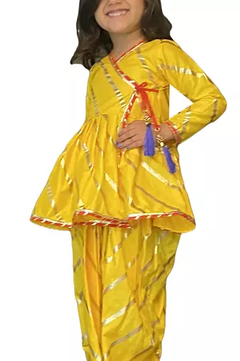 Aglare Krishna. Embroidered Angarkha Top ,kedia dress for Janmashtami and Navratri for Girl.Yellow yellow.