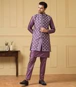 Purple embroidered nehru jacket set