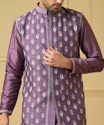 Purple embroidered nehru jacket set 3