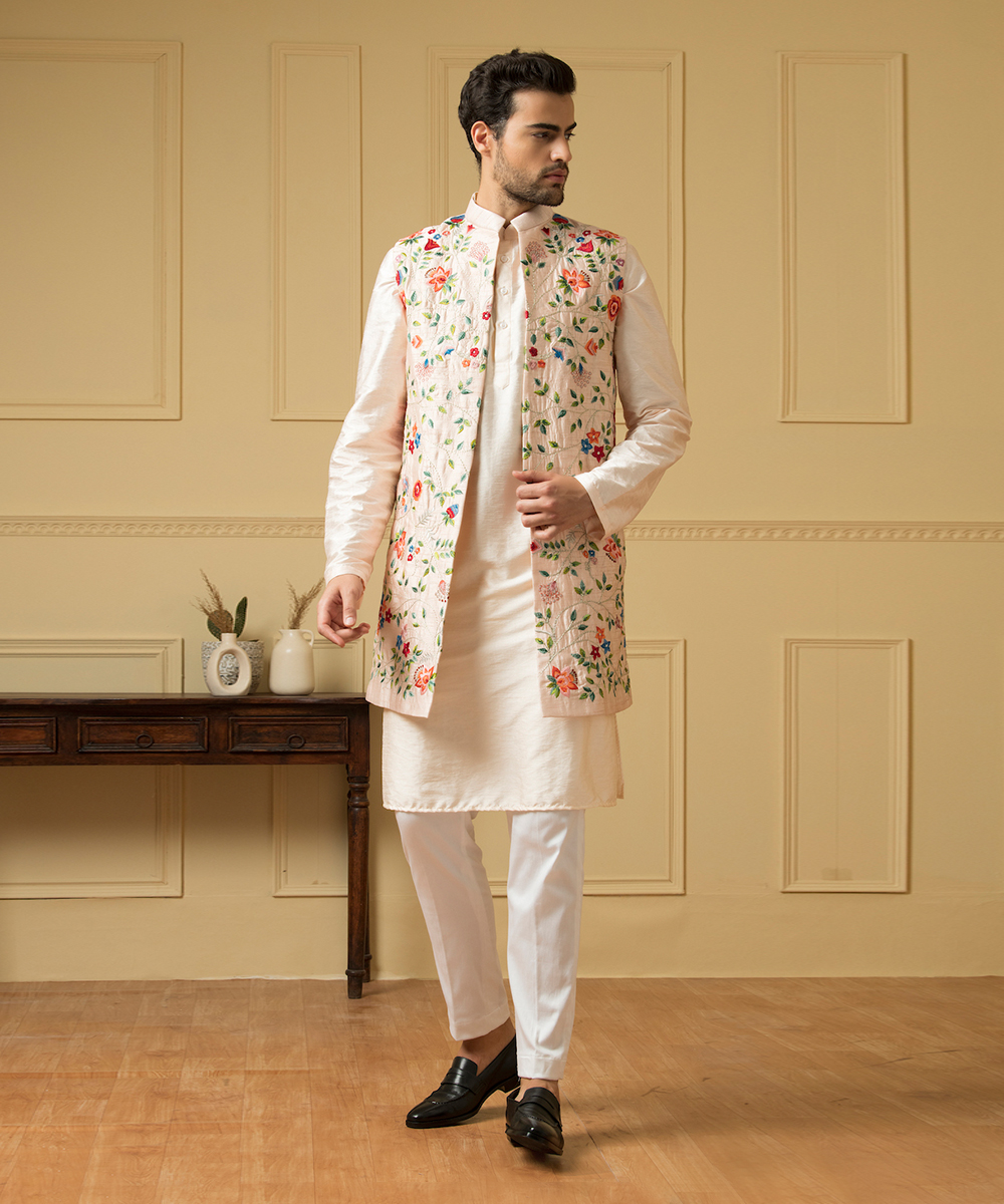 Printed Silk Mens Jacket with Loose Pants