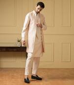 Pastel green embroidered long nehru jacket set