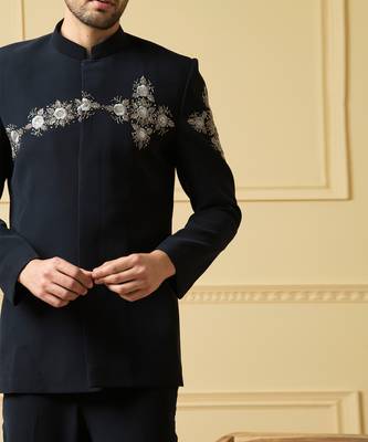 Blue zardozi embroidery bandhgala set 2