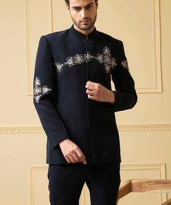 Blue zardozi embroidery bandhgala set 3