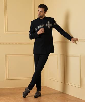 Blue zardozi embroidery bandhgala set 5