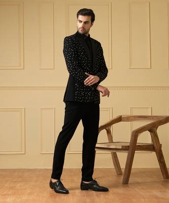 Black beads blazer set 1