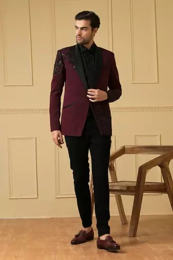 Maroon beads blazer
