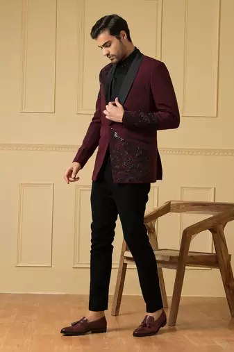 Maroon beads blazer