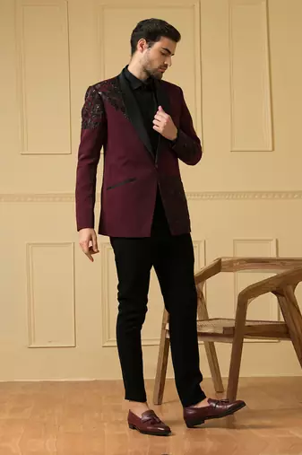 Maroon beads blazer