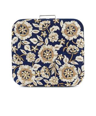 Navy floral zardosi clutch 1