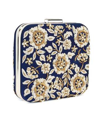 Navy floral zardosi clutch 2
