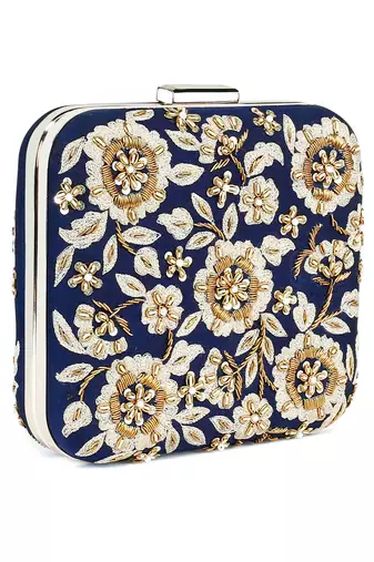 Navy floral zardosi clutch