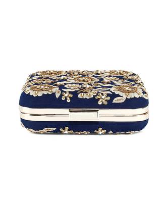 Navy floral zardosi clutch 3