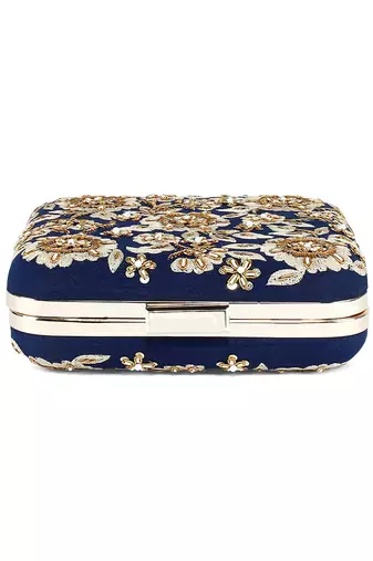 Navy floral zardosi clutch