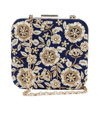 Navy floral zardosi clutch 4