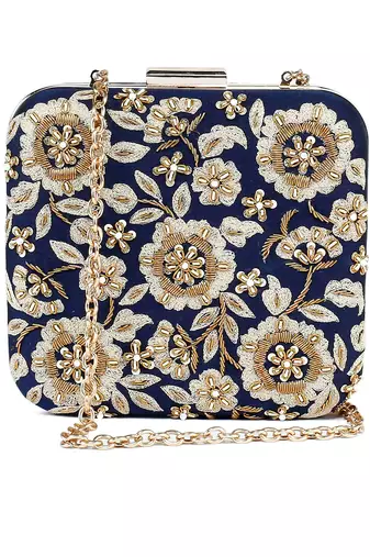 Navy floral zardosi clutch