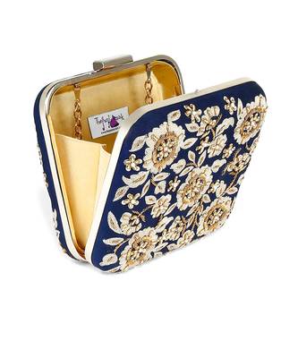 Navy floral zardosi clutch 5