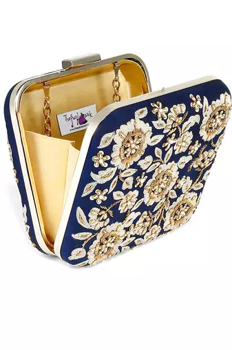 Navy floral zardosi clutch