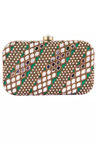 Green mirrorwork clutch