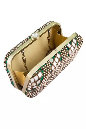 Green mirrorwork clutch