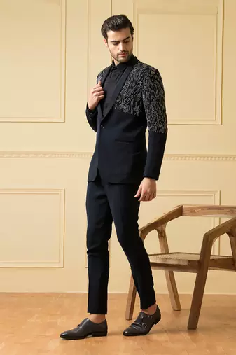 Blue shawl collar blazer
