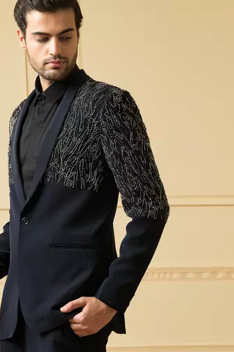 Blue shawl collar blazer