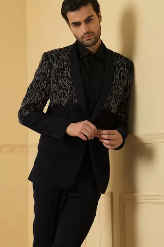 Blue shawl collar blazer