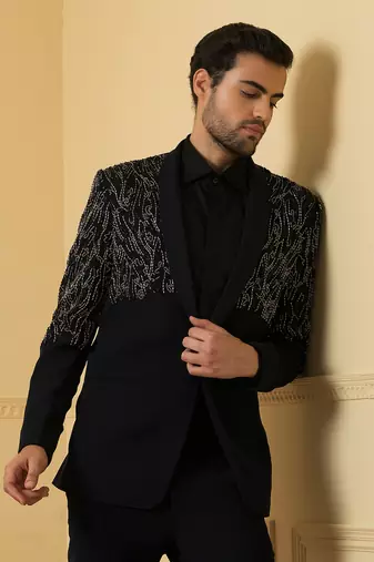 Blue shawl collar blazer