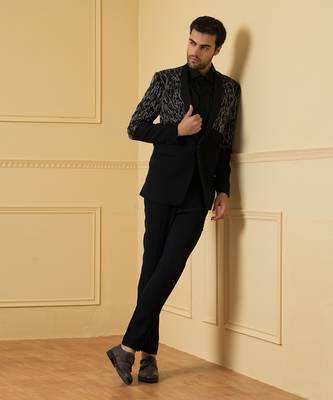 Blue shawl collar blazer set 1