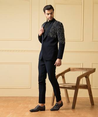 Blue shawl collar blazer set 2