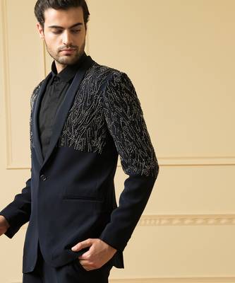 Blue shawl collar blazer set 3