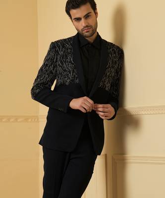 Blue shawl collar blazer set 4
