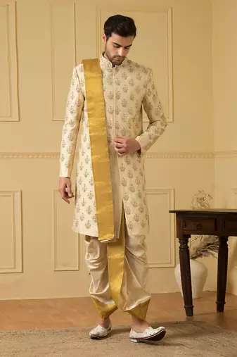 Gold boota zardosi sherwani