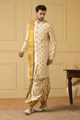 Gold boota zardosi sherwani