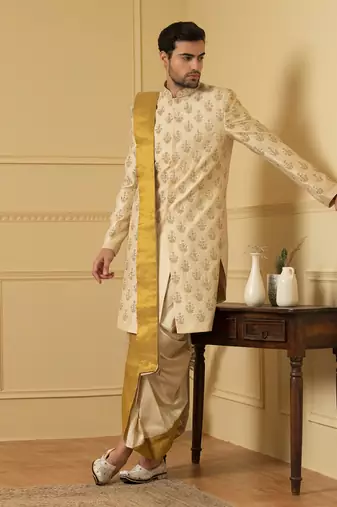 Gold boota zardosi sherwani