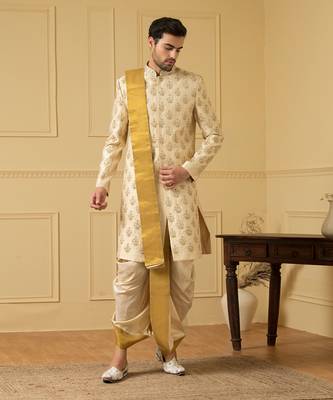 Gold boota zardosi sherwani set 1