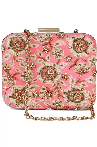 Coral zardosi clutch
