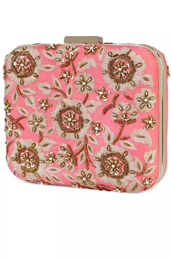 Coral zardosi clutch