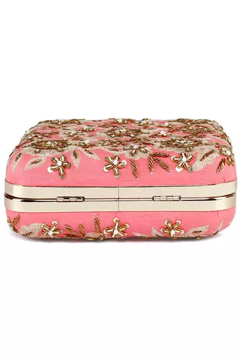 Coral zardosi clutch