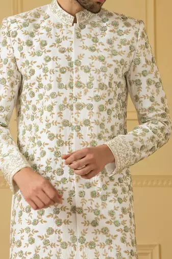 Off white embroidered sherwani