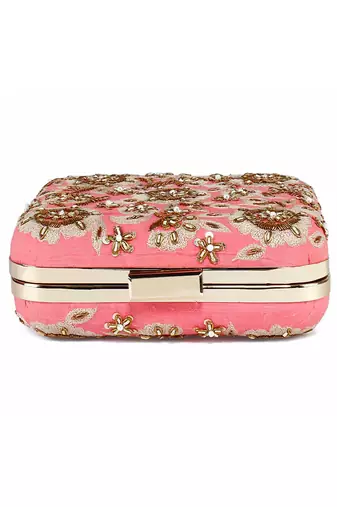 Coral zardosi clutch