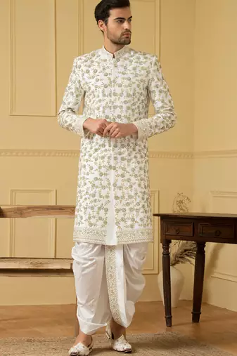 Off white embroidered sherwani
