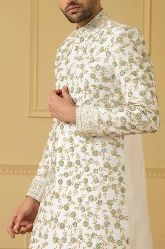 Off white embroidered sherwani
